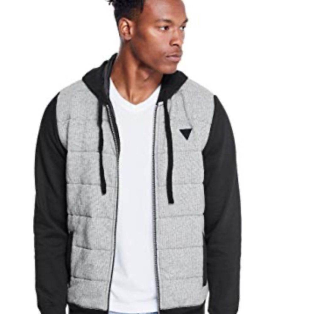 Like New Men's Black and Gray Hooded Zipper Guess Size Medium. - Picture 10 of 14